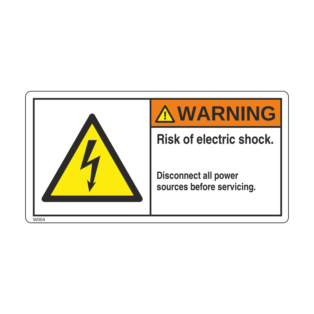 [W004-S] W004 - Risk of electric shock, Disconnect all power sources before servicing