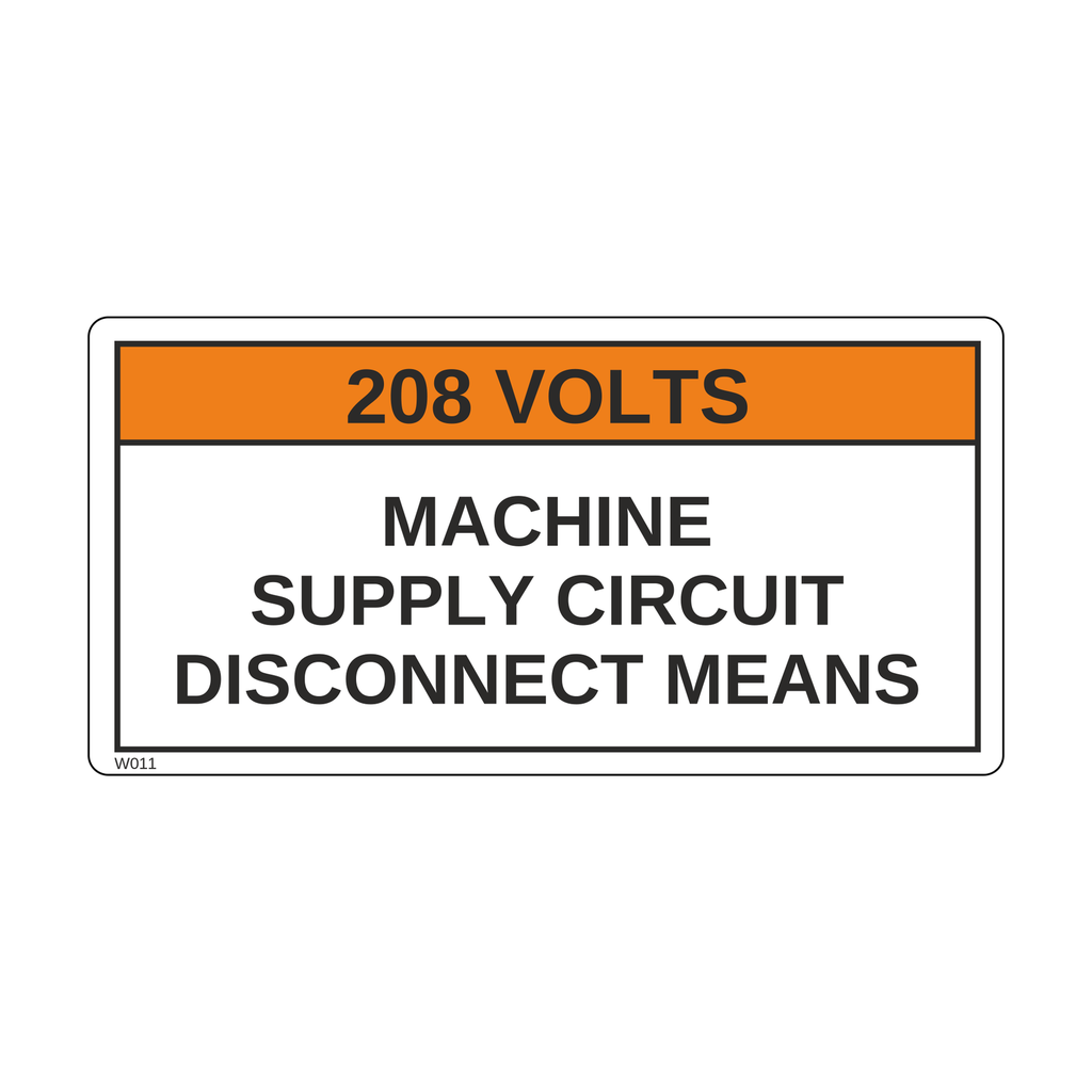 W011 - 208 VOLTS, MACHINE SUPPLY CIRCUIT DISCONNECT MEANS